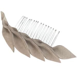 Artisan Handmade Whimsical Coquette Taupe Suede Leather Petal Hair Comb
